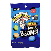 Warheads Mega Sour Booms! Sour-Dusted Chewy Candy, 2.5 Ounce Peg Bag - 12 Count Display Box