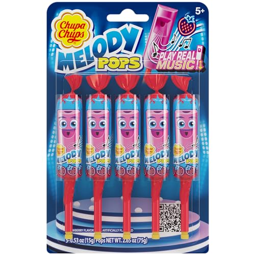 Chupa Chups Melody Pop Strawberry Flavor Whistle Lollipops 5-Count Wholesale