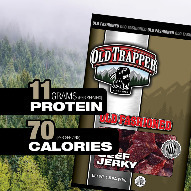 Old Trapper Old-Fashioned Beef Jerky, 1.8-Ounce Individual Packages, Great Size for Quick Snacking, 11 Grams of Protein and Zero Grams of Fat Per Serving (Pack of Six)