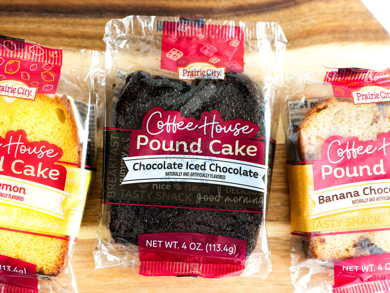 Prairie City Bakery Chocolate Iced Chocolate Pound Cake 4 oz Individual Wrapped (Pack of 30)