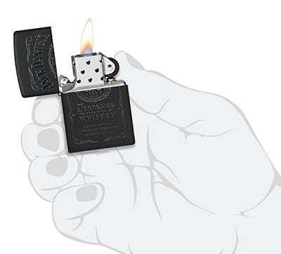 Zippo Jack Daniel's Black Matte Pocket Lighter & Pouch Gift Set - Classic Style