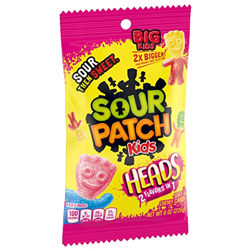 SOUR PATCH KIDS Heads 2 Flavors in 1 Soft & Chewy Candy 8 oz 12-Pack Wholesale