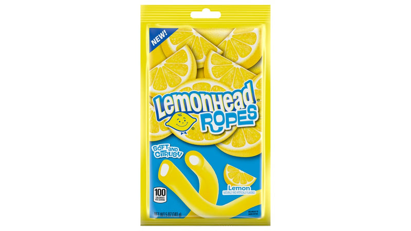 Lemonhead Ropes Candy, Chewy Lemon Candy Filled Ropes, Peg Bag, 5 oz
