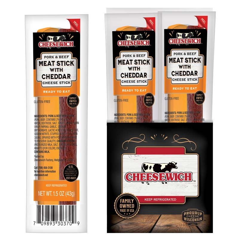 Cheesewich Cheddar Meat Sticks Boxes 1.5 oz 10ct