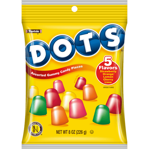 DOTS Assorted Gummy Candy Pieces, 5 flavors, 8 oz bag - front