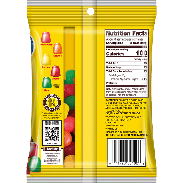 DOTS Assorted Gummy Candy Pieces, 8 oz bag - nutrition facts and ingredients