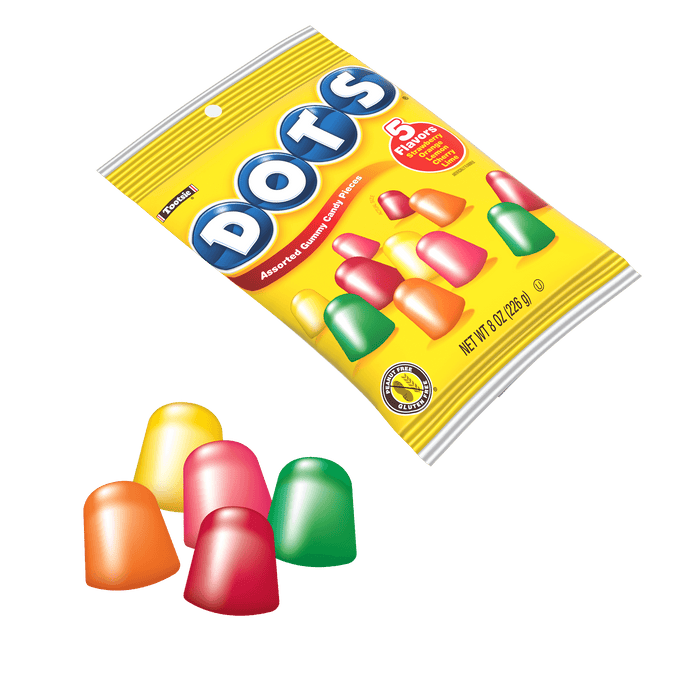 DOTS Assorted Gummy Candy Pieces, 5 flavors, 8 oz bag with candy pieces