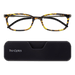 ThinOptics Tortoise Frame Connect Reading Glasses and a sleek black Connect case: minimalist design with thin lenses. The compact, polycarbonate case offers a modern, portable solution for individuals needing reading glasses.