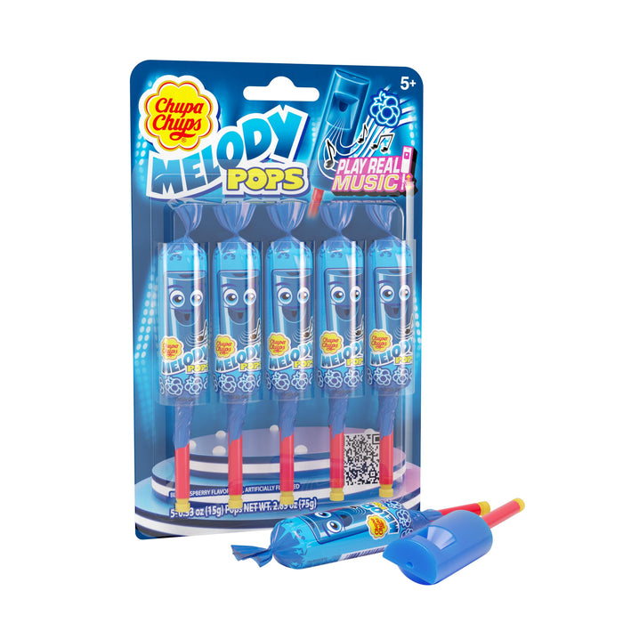 Chupa Chups Melody Pop Blue Raspberry Flavor Whistle Lollipops 5-Count Wholesale