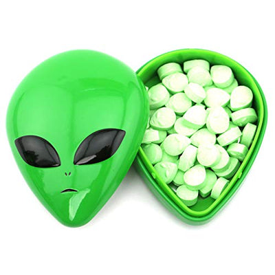 Extraterrestrial Green Alien Head Tin Candy Sours (12 Pack Case) Green Apple Flavor