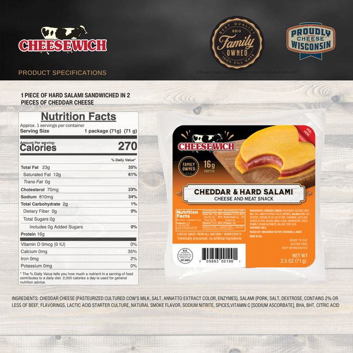 Cheesewich Cheddar Salami 2.5 oz (Pack of 16)