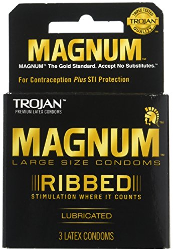 Trojan Magnum Ribbed Condoms, Large Size, Textured for Extra Stimulation, 3-Pack