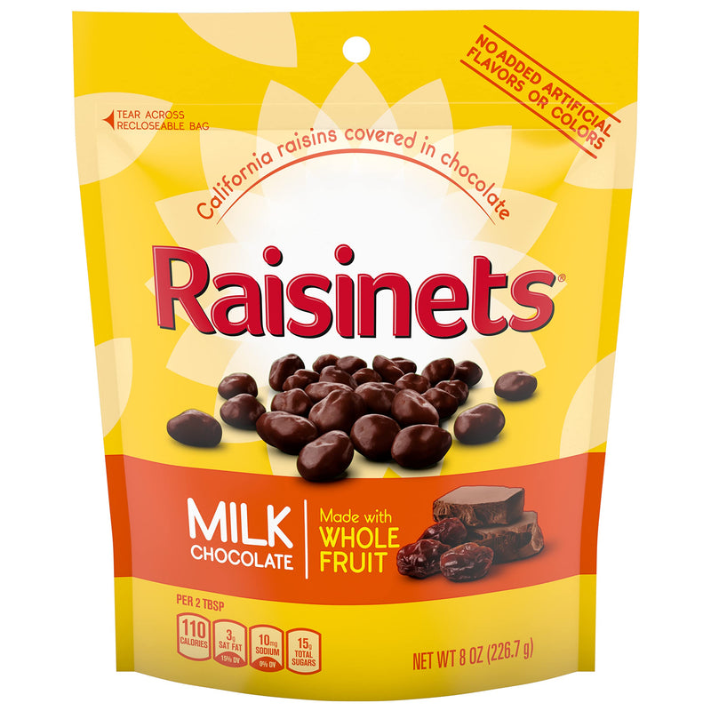 Raisinets, Milk Chocolate Covered California Raisins, 8.0 oz Resealable Bag, Bulk 8 pack