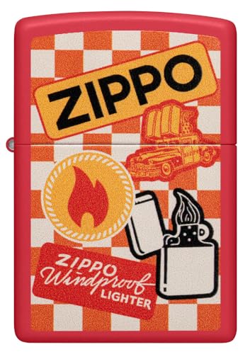 Zippo Retro Design Red Matte Pocket Lighter