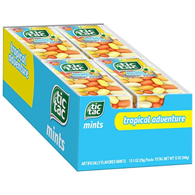 Tic Tac Tropical Adventure Fruit Flavored Mints, Bulk 12 Pack, On-The-Go Refreshment, Stocking Stuffer, 1 Oz Each …