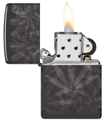 Zippo Cannabis Leaf High Polish Black Pocket Lighter - Herbal Elegance