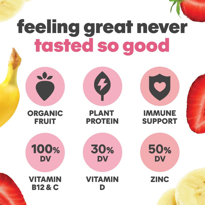 Noka Superfood Fruit Smoothie Pouches, Strawberry Banana with Immune Support, Healthy Snacks with Elderberry, Flax Seed, Plant Protein, and Prebiotic Fiber, Gluten Free and Vegan, 4.22 oz, 6 Count