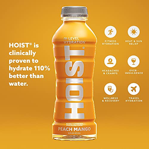 HOIST Premium Hydration Electrolyte Drink, Powerful IV-Level Hydration, Peach Mango, 16 Fl Oz (Pack of 12)