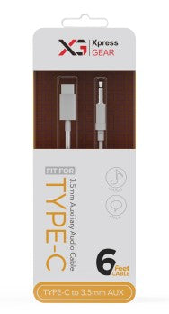 XG Pro 940 6-foot aux to Type-C cable 12-pack box for retail and wholesale convenience store display