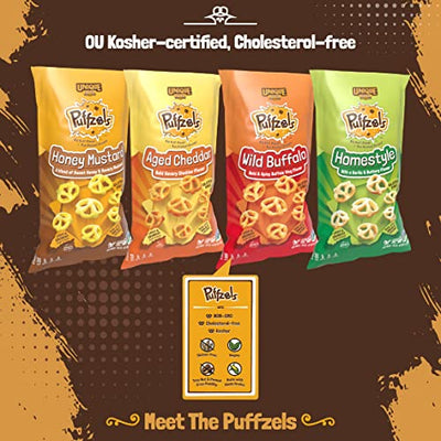 Unique Snacks Puffzels, Delightful Garlic and Buttery Flavor with a Fun Pretzel Crunch, Gluten-Free Snacks, 4.8 Oz. Snack Bag, Pack of 6, Homestyle