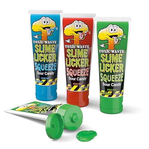 Toxic Waste Squeeze Slime Licker Sour Candy Assorted Flavors 12-Pack Wholesale Display