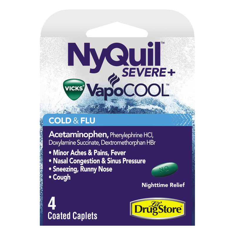 NyQuil Severe Cold & Flu Relief, Nighttime Formula, 4 Count (Pack of 1)