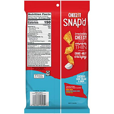 Cheez-It Snap'd, Cheesy Baked Snacks, Cheddar Sour Cream and Onion, 3.6oz Pouch(Pack of 6)