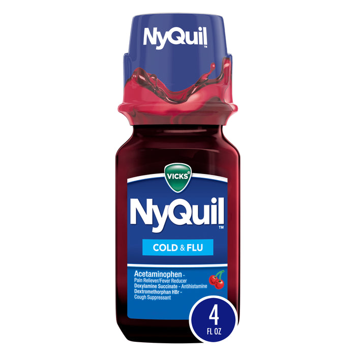 NyQuil Cold & Flu Relief Liquid Cherry Flavor 4 Oz Bottle 4-Pack Wholesale