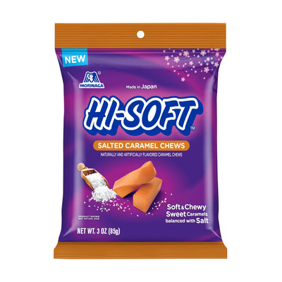 HI-SOFT Salted Caramel Chews, 3 oz Peg Bags - Soft and Chewy Taffy Candy, Individually Wrapped - Perfect for Sharing - (Pack of 6)