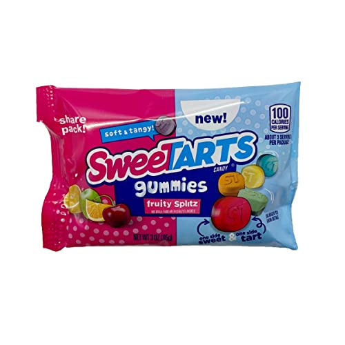 Sweetart Gummies Fruity Splitz, Dual-Flavored Soft Candy, 3 oz Bag, Delightful Chewy Treat (Pack of 12)