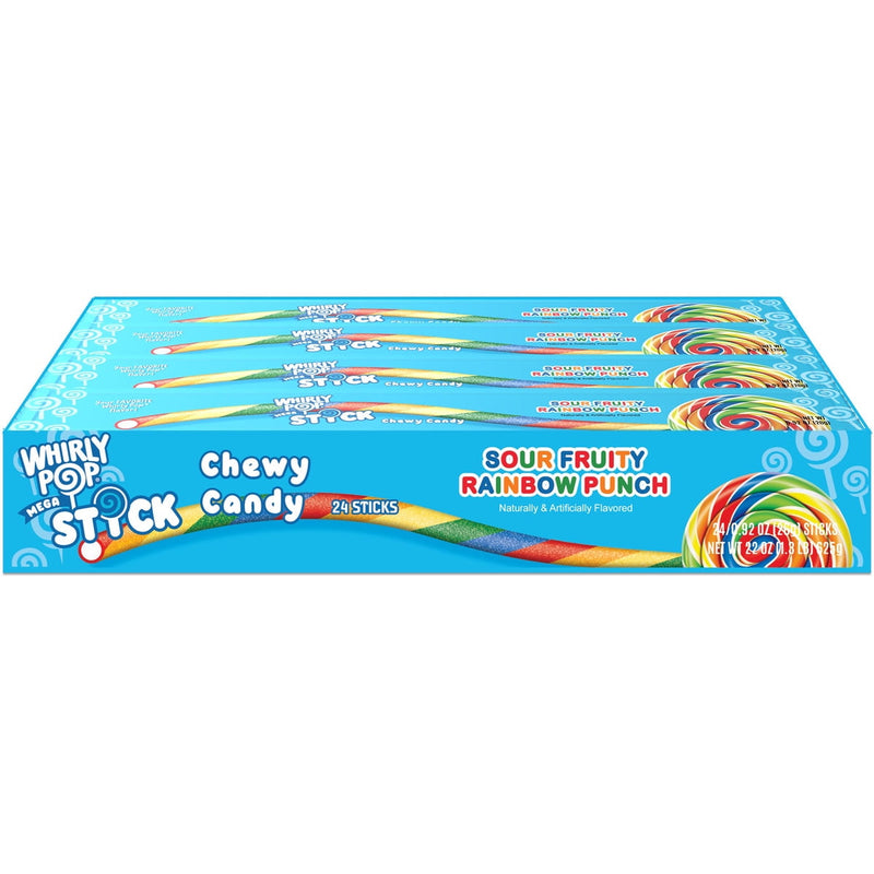 Whirly Pop Mega Stick Sour Fruity Rainbow Punch Chewy Candy, 0.92 Ounce - 24 Count Display Box