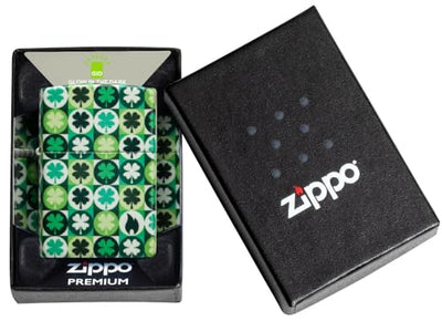 Zippo Lucky Clover Glow in The Dark Green Matte Pocket Lighter - Fortune's Favorite