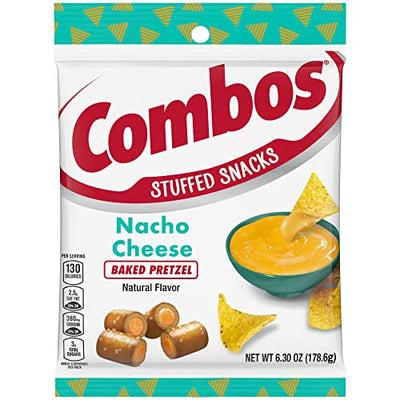 COMBOS Stuffed Snacks Nacho Cheese Baked Pretzel Snacks, 6.3 oz Bag (Pack of 12)