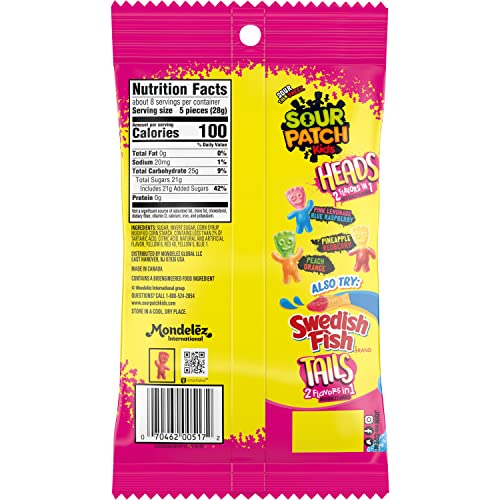 SOUR PATCH KIDS Heads 2 Flavors in 1 Soft & Chewy Candy 8 oz 12-Pack Wholesale