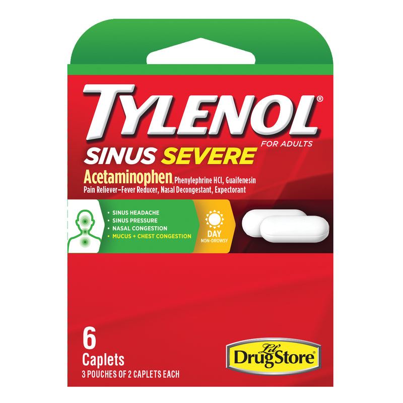 Tylenol Sinus Severe Caplets, Congestion & Pain Relief, 6 Count (Pack of 1)