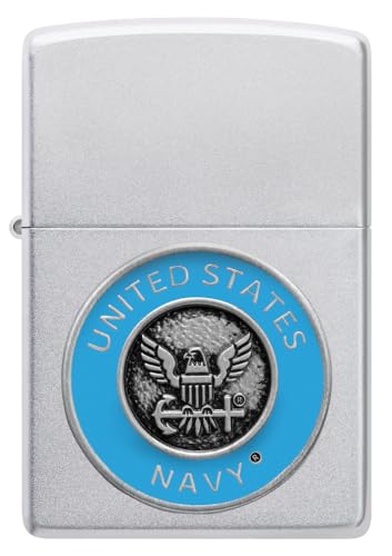 Zippo United States Navy Emblem Satin Chrome Pocket Lighter - Nautical Honor