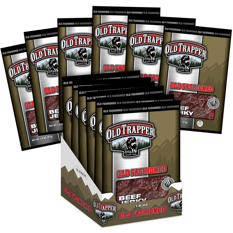 Old Trapper Old-Fashioned Beef Jerky, 1.8-Ounce Individual Packages, Great Size for Quick Snacking, 11 Grams of Protein and Zero Grams of Fat Per Serving (Pack of Six)