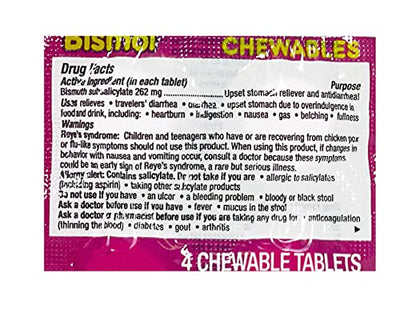 Pepto Bismol Chewables, Digestive Relief, 32 Packs of 4 (Pack of 1)