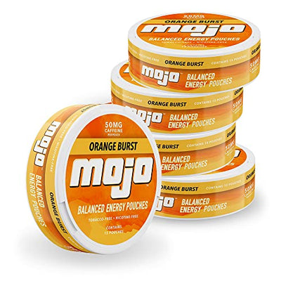 Mojo™ Balanced Energy Pouches | Healthier Energy Drink Alternative | Zero Sugar & Calorie-Free with Ginseng, Yerba Mate, B-Vitamins, and Amino Acids | 15 Pouches Per Can | 5 Cans of Orange Burst
