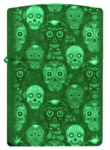 Zippo Sugar Skulls Glow in The Dark Matte Pocket Lighter - Day of the Dead Inspired