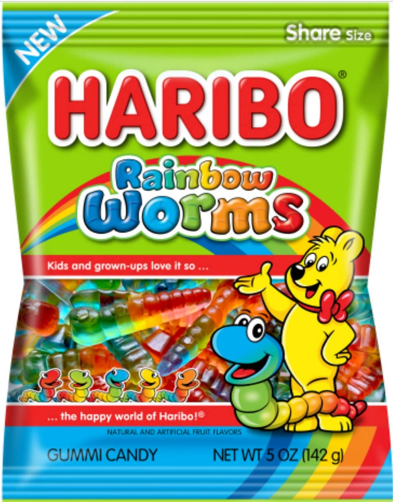 Haribo Gummy Candy, Rainbow Worms, 5 oz. Bag (Pack of 12)