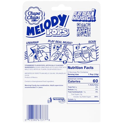 Chupa Chups Melody Pop Strawberry Flavor Whistle Lollipops 5-Count Wholesale