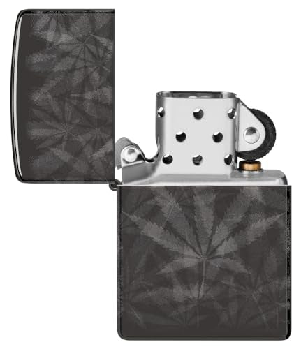 Zippo Cannabis Leaf High Polish Black Pocket Lighter - Herbal Elegance