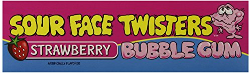 Face Twisters Sour Bubble Gum Straws, Strawberry, 2 Ounce (Pack of 12)