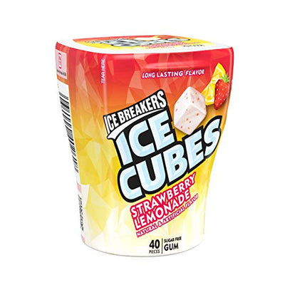 Ice Breakers Ice Cubes Strawberry Lemonade flavored sugar free Chewing Gum, 40 ct Bottle (6 Ct.)