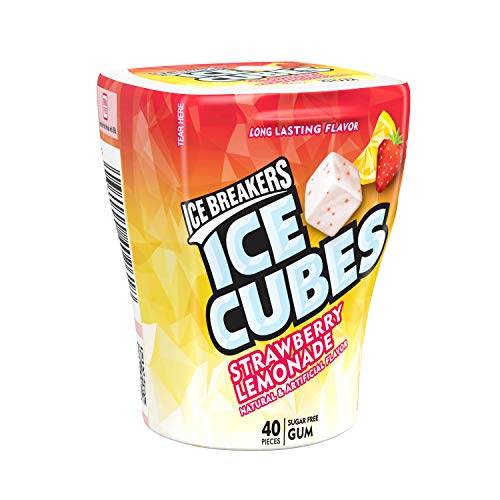 Ice Breakers Ice Cubes Strawberry Lemonade flavored sugar free Chewing Gum, 40 ct Bottle (6 Ct.)