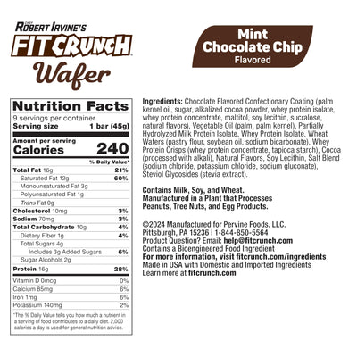 FITCRUNCH Wafer Protein Bars, Designed by Robert Irvine, 16g of Protein & 4g of Sugar (9 Bars, Mint Chocolate Chip)