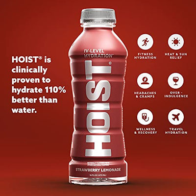 HOIST Premium Hydration Electrolyte Drink, Powerful IV-Level Hydration, Strawberry Lemonade, 16 Fl Oz (Pack of 12)