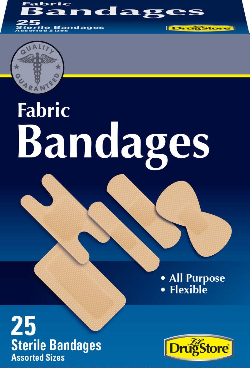 Adhesive Bandages, Flexible Fabric, Assorted Sizes, 25 Count (Pack of 1)