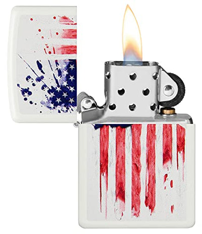 Zippo Patriotic US Flag Design Lighter, White Matte - Windproof, American Icon